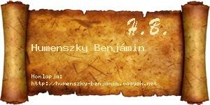 Humenszky Benjámin névjegykártya