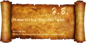 Humenszky Benjámin névjegykártya